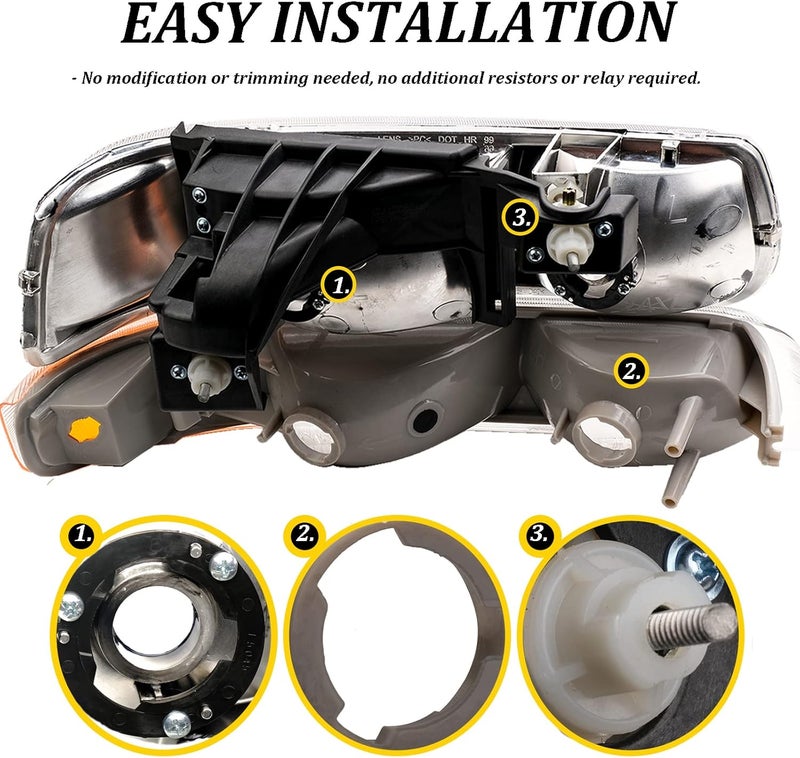 APSVE Chrome Housing Headlights Replacement for 99-02 Chevy Silverado 00-06 Suburban Tahoe, Amber Side Clear Lens - Image 2